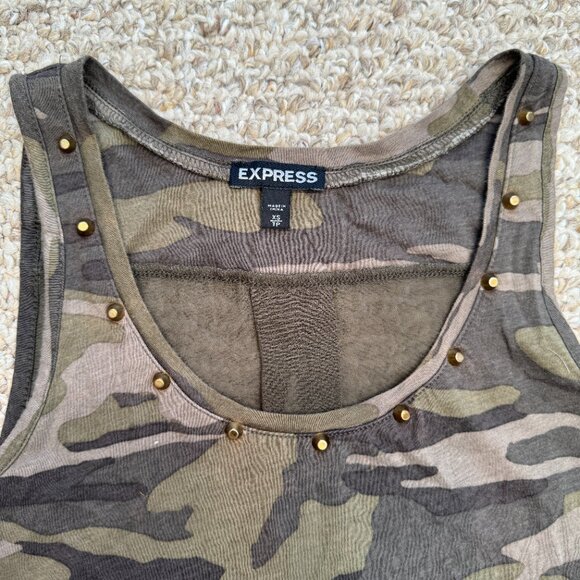 Express Camoflash sleeveless top army sheer Olive Green XS - Picture 2 of 6